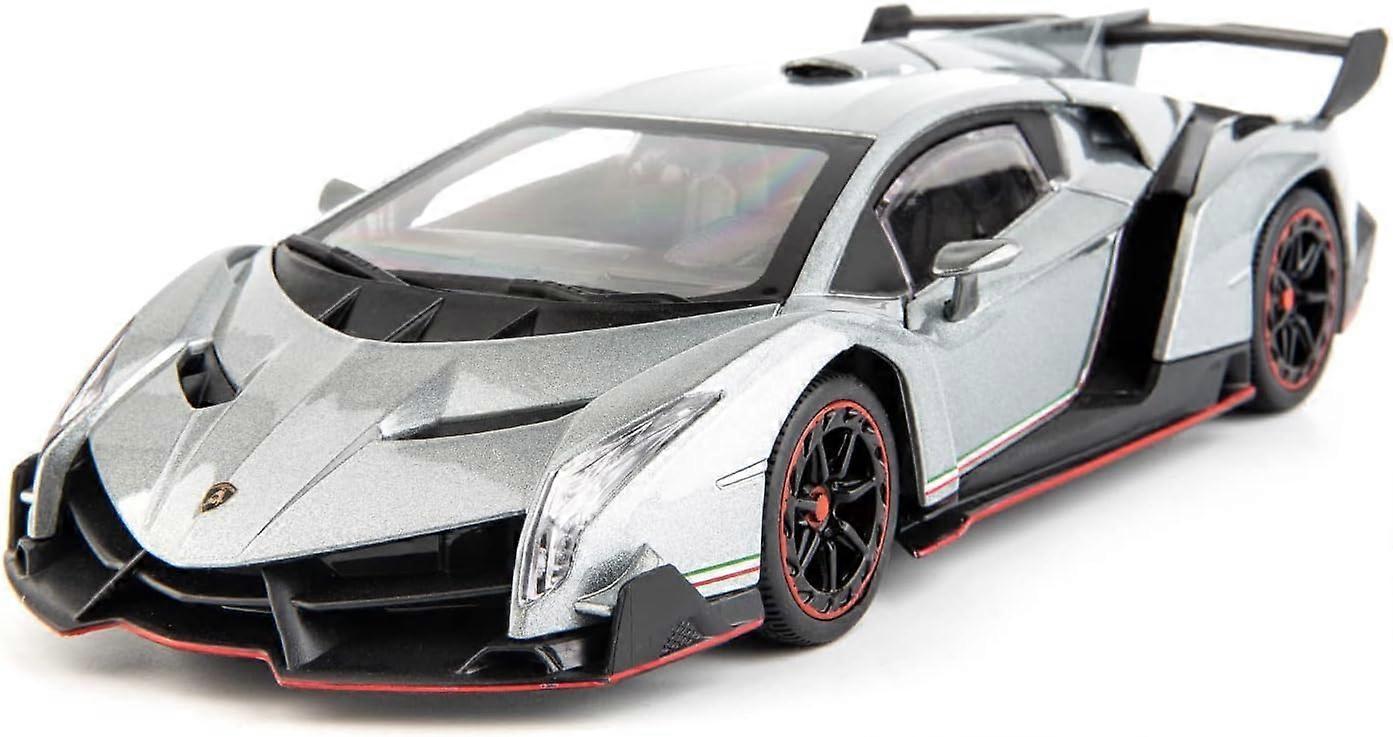 Ubiuo Diecast Car for Lamborghini Veneno Model Car 1/24 Scale Sports Toy Vehicle Door Can be Opened Toy Car Front Wheel Steerable (Gray)