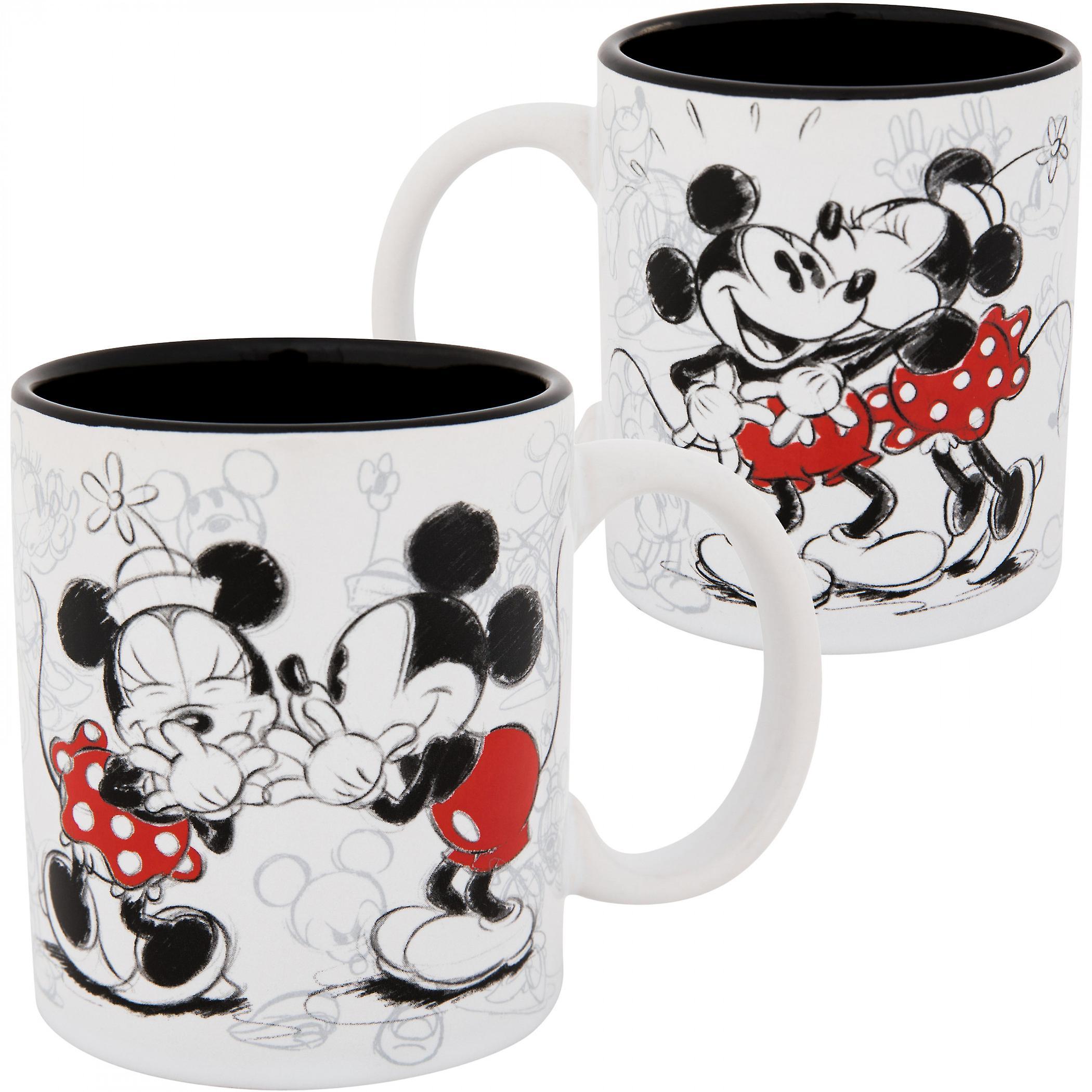 Cartoons Mickey and Minnie Mouse Kissy Sketch 11oz. Mug White