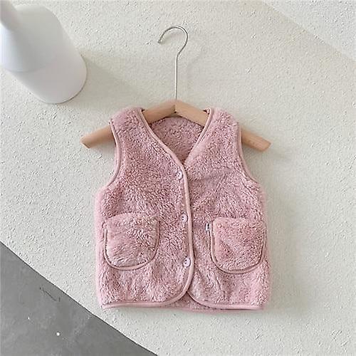 Slowmoose V Neck Winter Warm Vest, Faux Fur Waistcoat light Pink 24M