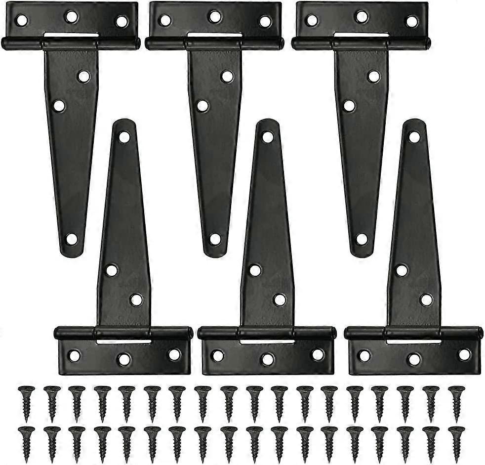 Szczw 6 PCS Shed Door Hinge Heavy Duty Strap Tee Hinge 100mm/4Inch Rustproof T Hinges Gate Door Barn Wrought with 36 PCS Screws for Gates Shed Door...