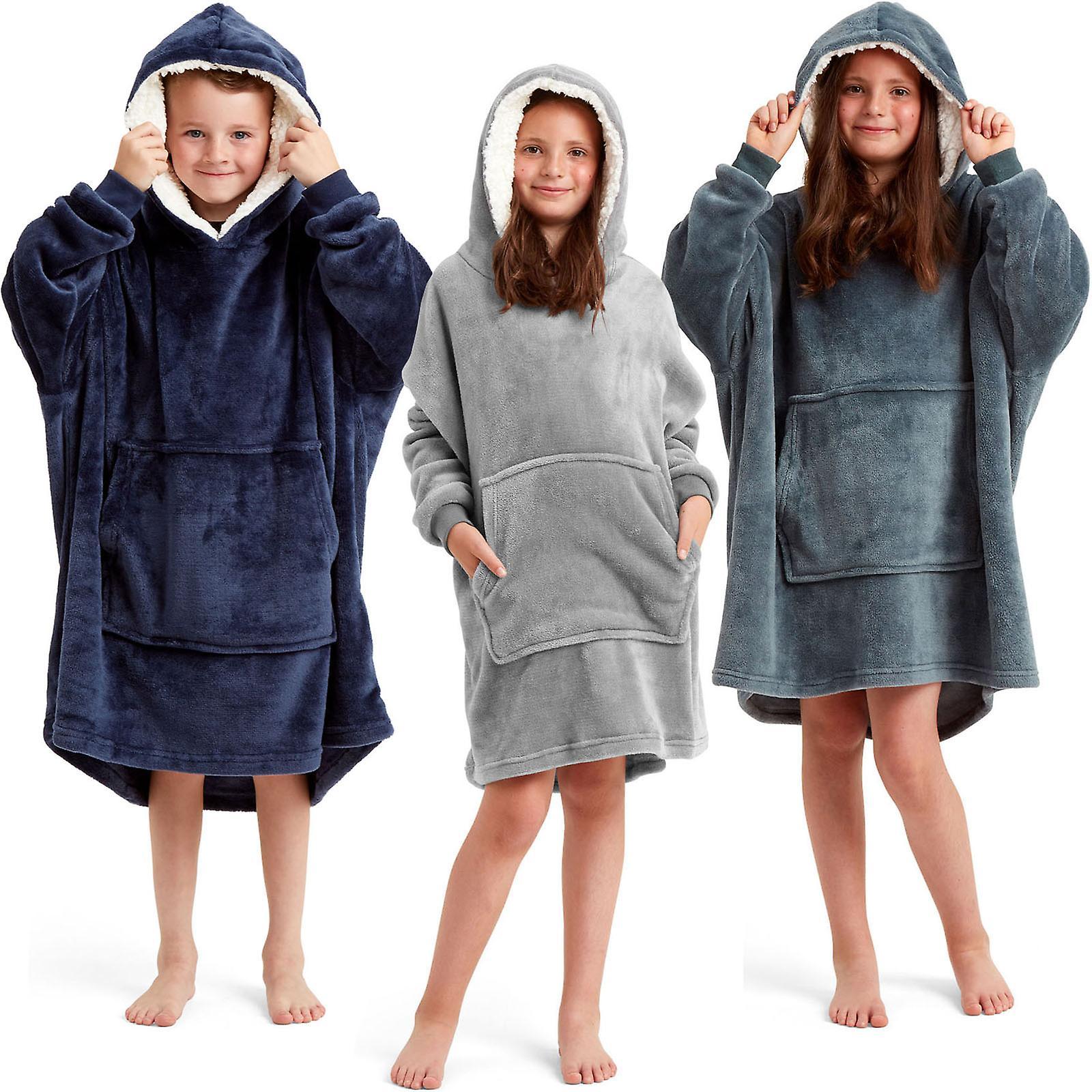 Snuggaroo Boys Girls Kids Soft Fleece Oversized Hooded Wearable Blanket 6-14 Yrs Grey One Size