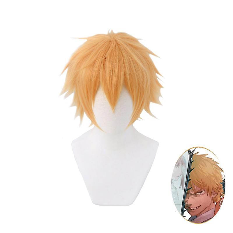 Bolongking Anime Chainsaw Man Denji Cosplay Wig Golden Short Hair Heat Resistant Synthetic Halloween Costumes Men Anime Carnival Role Play as shown...