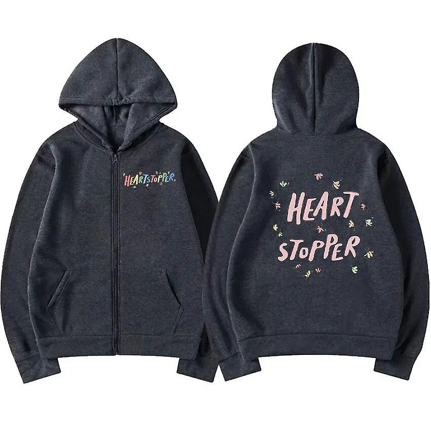 Eccpp Tv Show Heartstopper Zipper Hoodies Men's Women Fashion Pullover Zip Up Sweatshirt Harajuku Casual Tops Coats Hoodie Streetwear Dark gray L