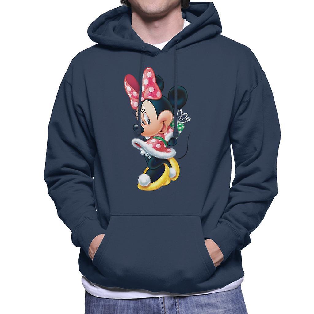 Disney Christmas Minnie Mouse Hiding Present Men's Hooded Sweatshirt Navy Blue XX-Large