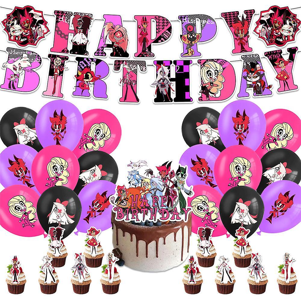 Mylight Hazbin Hotel Theme Birthday Party Supplies Kit Banner Balloons Cake Topper Decor