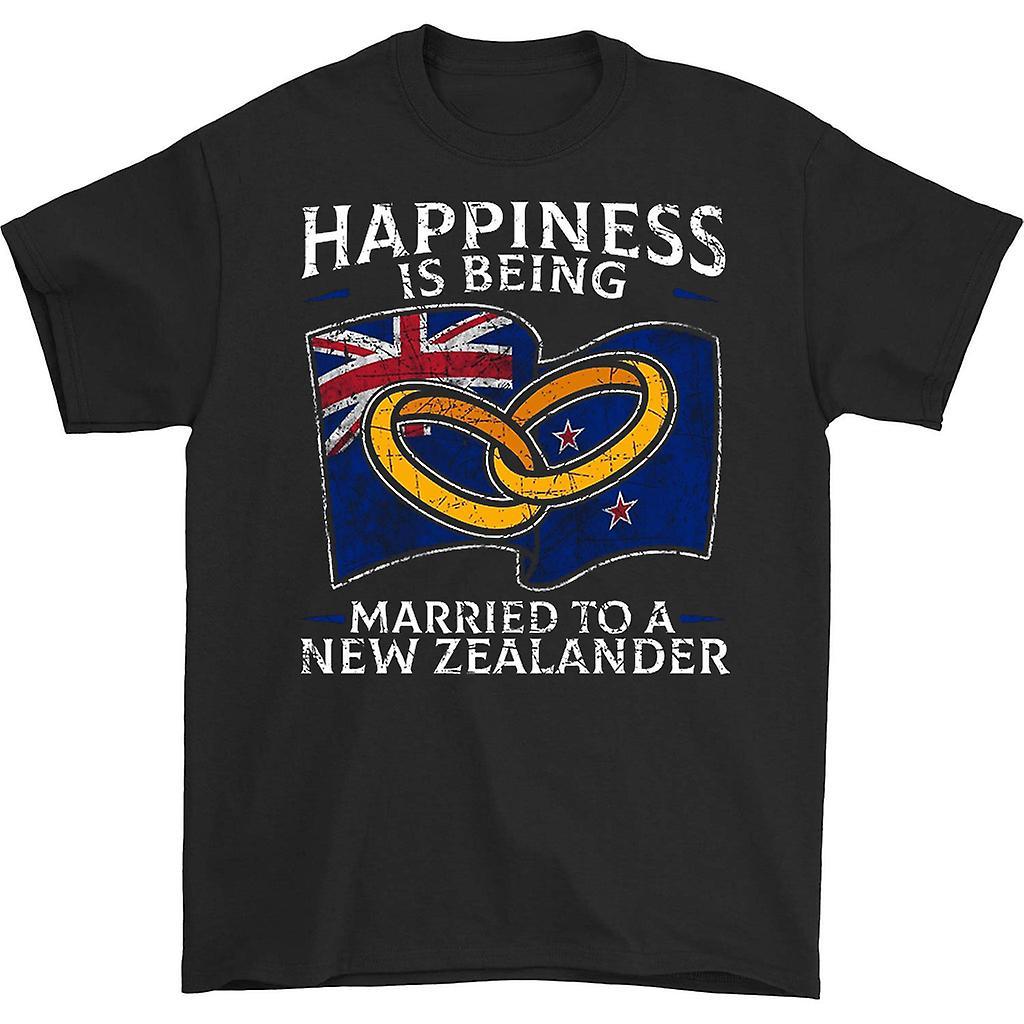 HISHARK Happiness is being married to a new zealander t-shirt black L