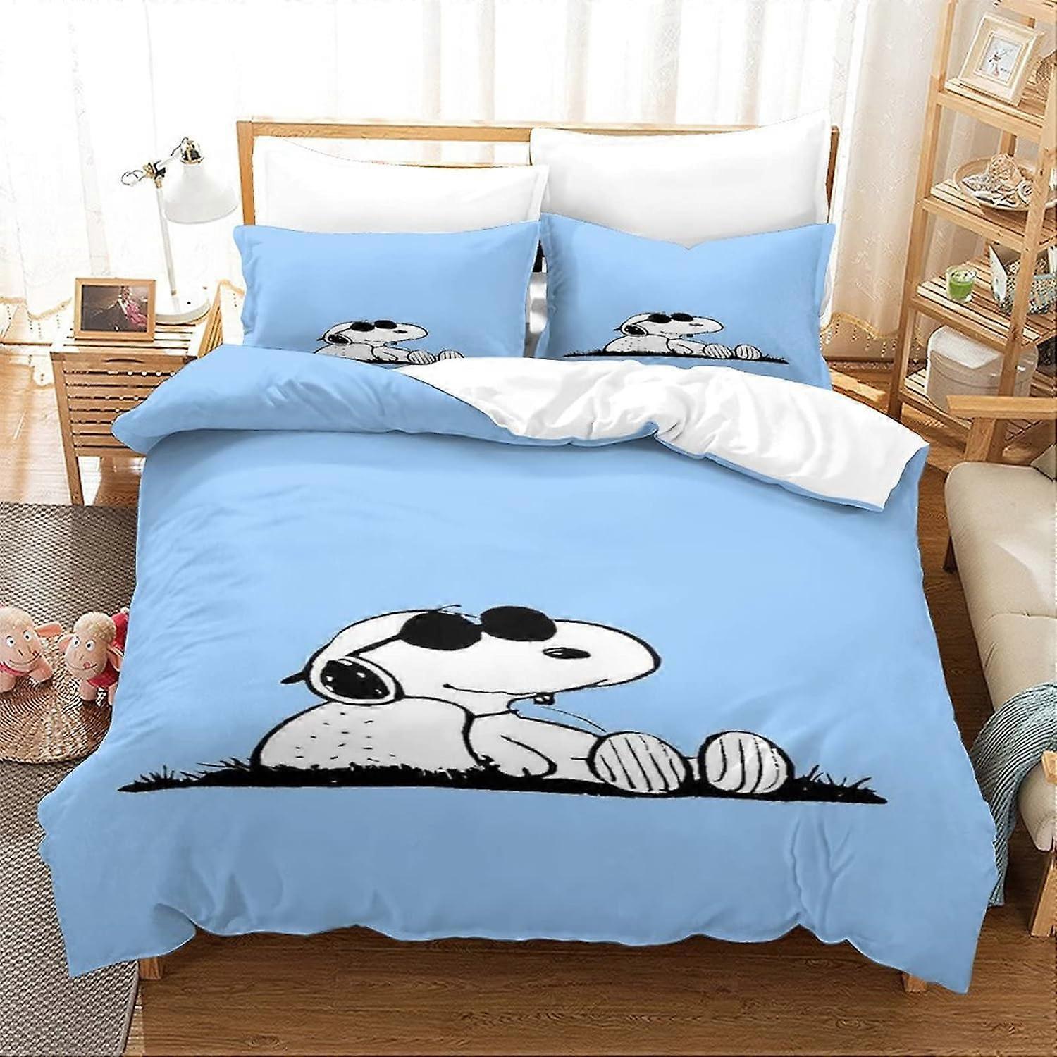 Kerota Snoopy Bedding Set, Duvet Cover and Pillowcases for Kids and Adults, Soft Microfibre, Animated Characters Pattern D 135*200 CM Single135x200cm