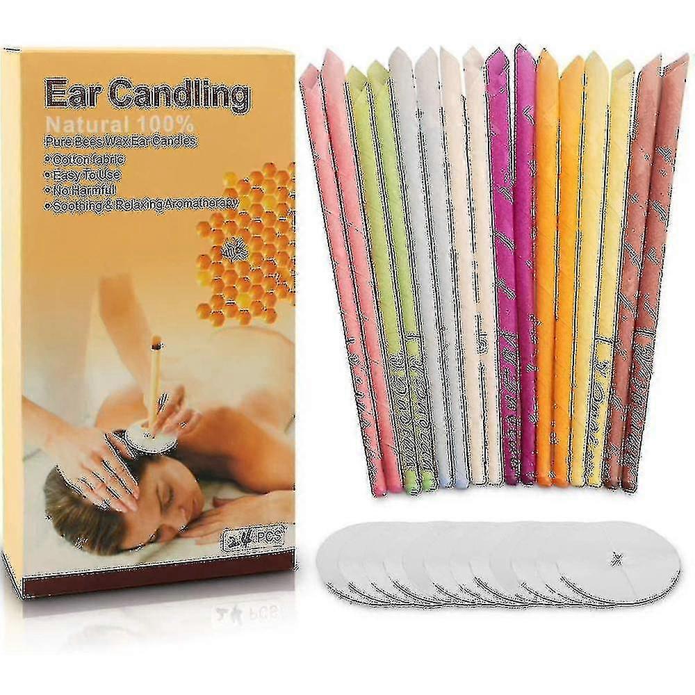 Zhiyi 24pcs Natural Ear Candles,beeswax Hollow Cone Candling Non-toxic