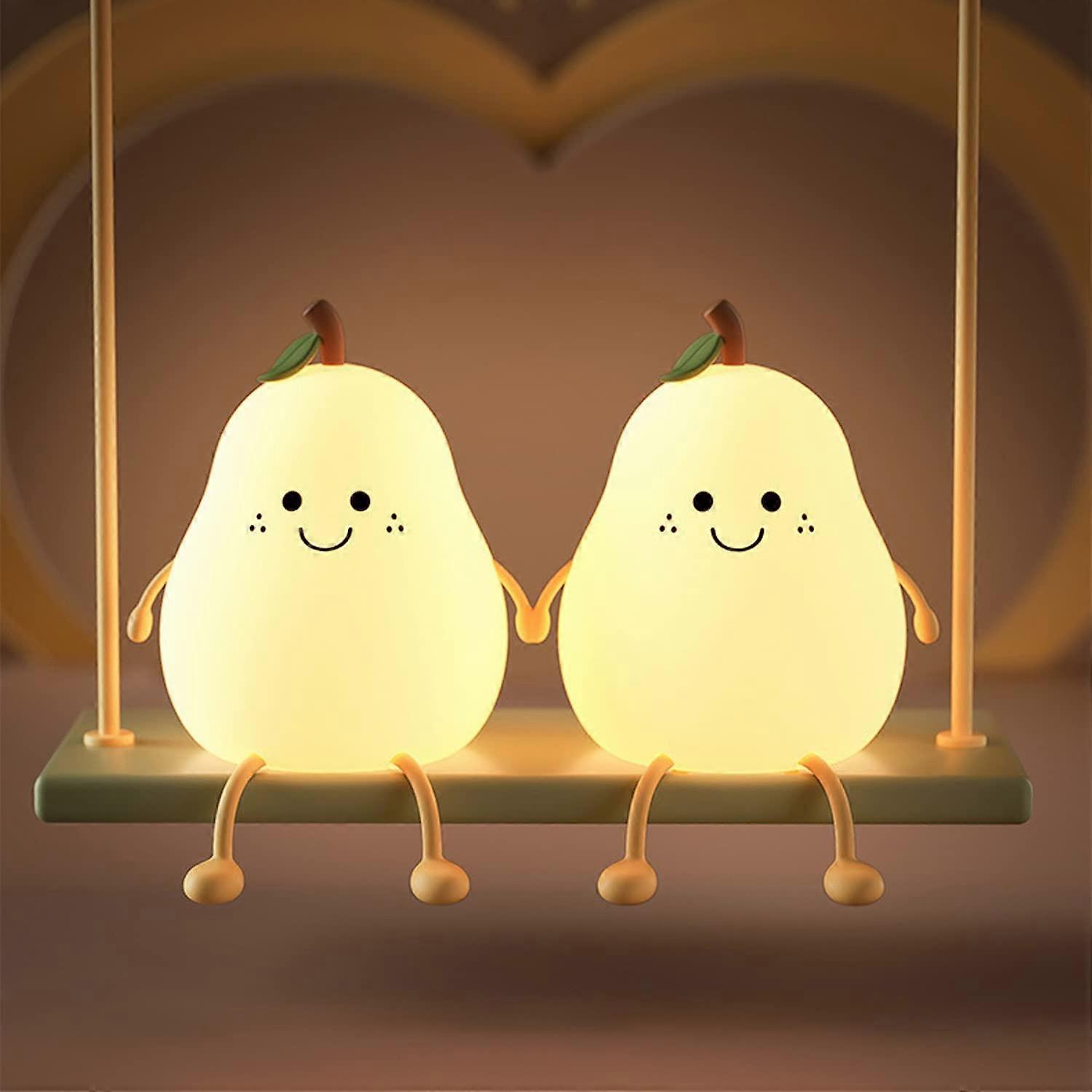 Ersam 2 Pack Cute Cartoon Pear Night Light for Kids, Baby Night Lamp, 7 Colour Changing LED Pear Lamp