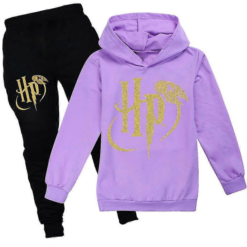 Jnnjv Harry Potter Print Pullover Sweatshirt Hoodies Tops Sweatpants Outfit Kids Boys Girls Casual Jogging Tracksuit Set Age 7-14 Years Purple 7-8 ...