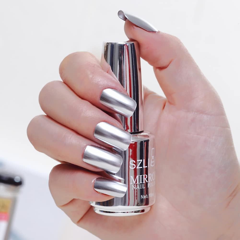 Linkrunning Metal Nail Polish 18ml Mirror Nail Varnish,Quick Drying Long Lasting Metallic Effect Nail Art Polish Non-Peelable,No UV,Silver, 1 ml (P...