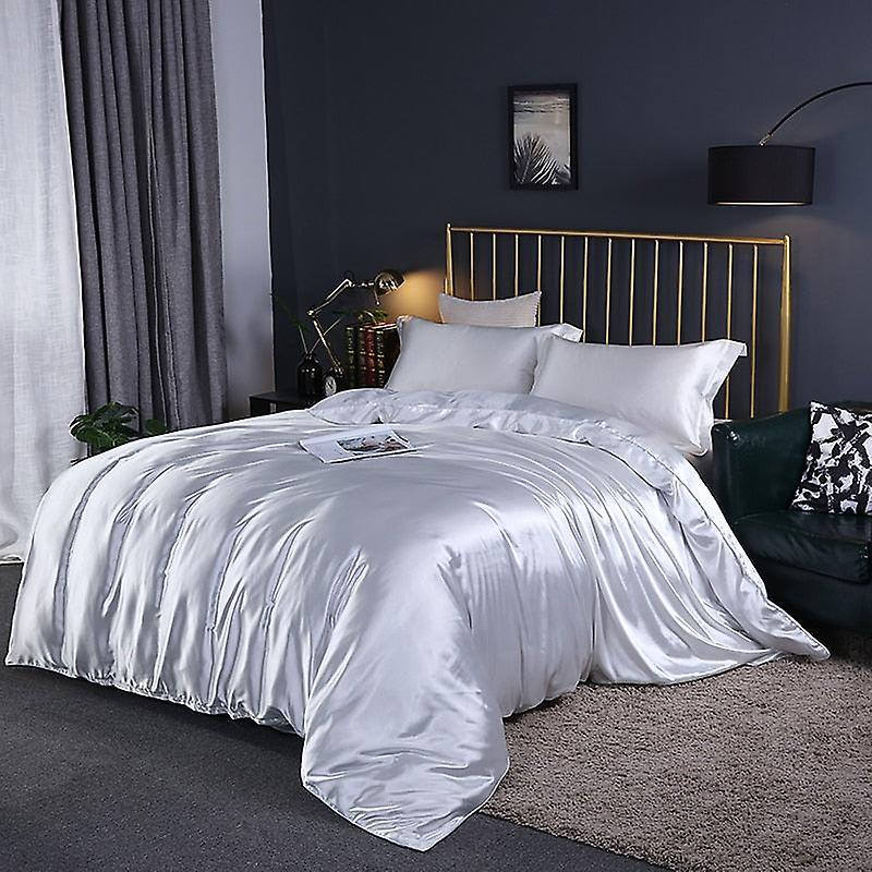 Slowmoose Luxury Satin Silk Bedding Set - Queen, King Size Bed Set White 1.5m 4pcs flat sheet