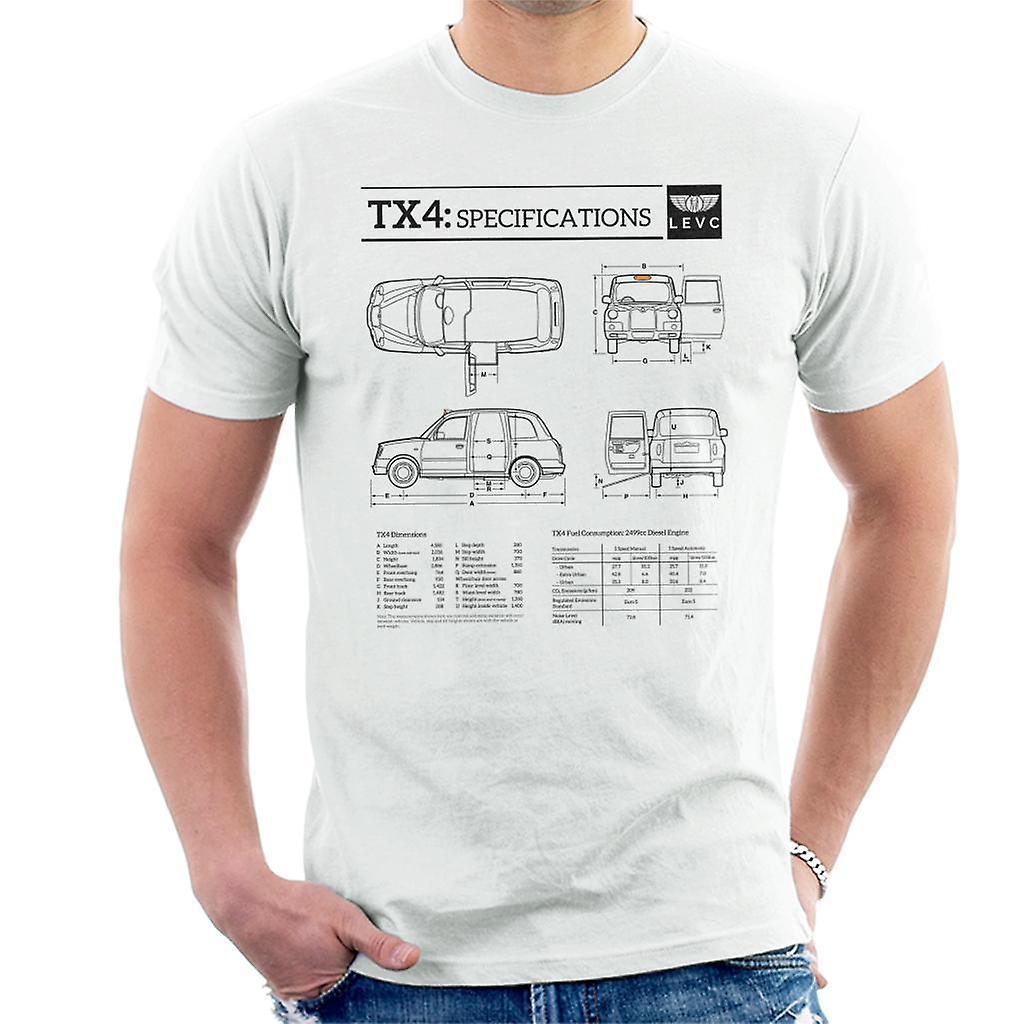 London Taxi Company TX4 Specifications Blueprint Men's T-Shirt White Large