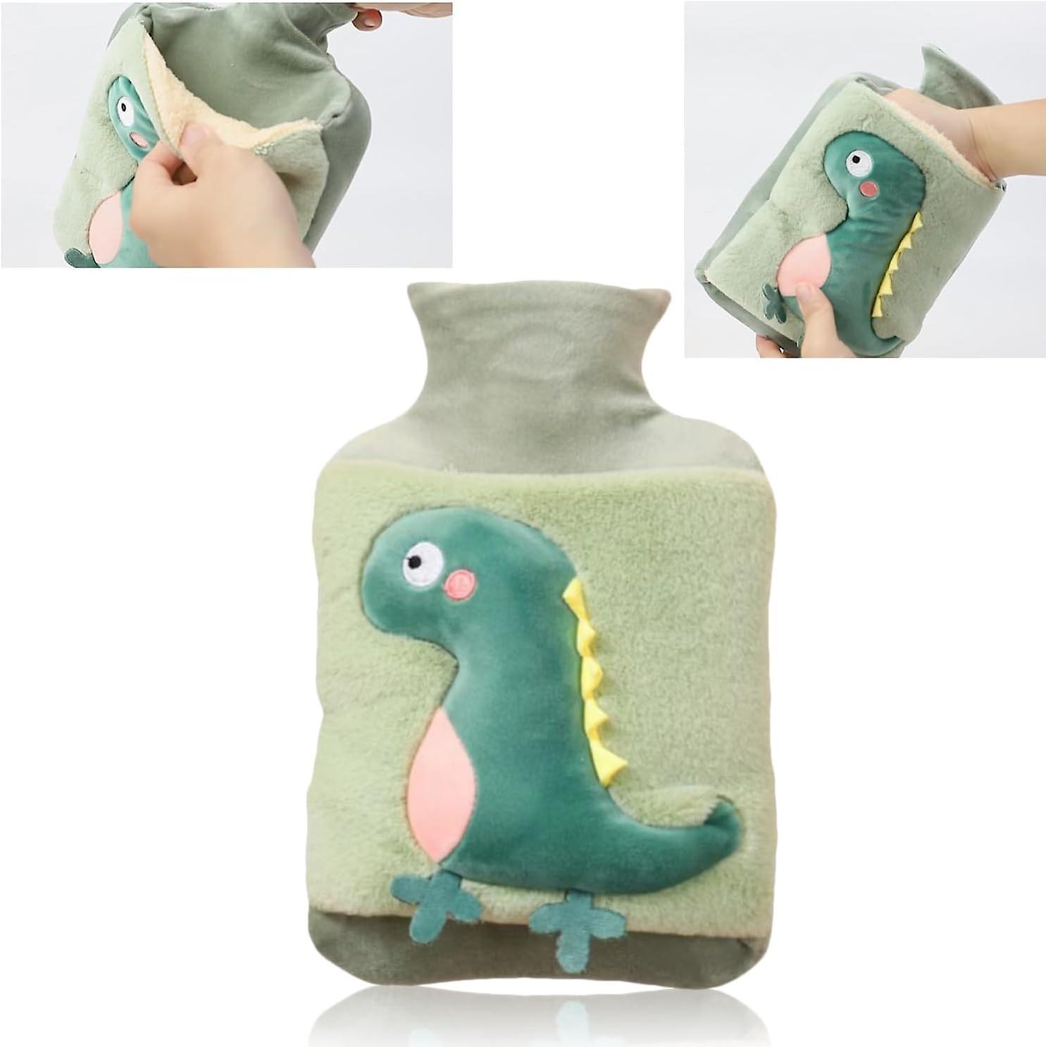 Frusde Hot Water Bottle With Cover, 2l Large Capacity Plush Hot Water Bottle, Cute Dinosaur Leak-proof Plush Hot Water Bottle, Christmas Gifts Green