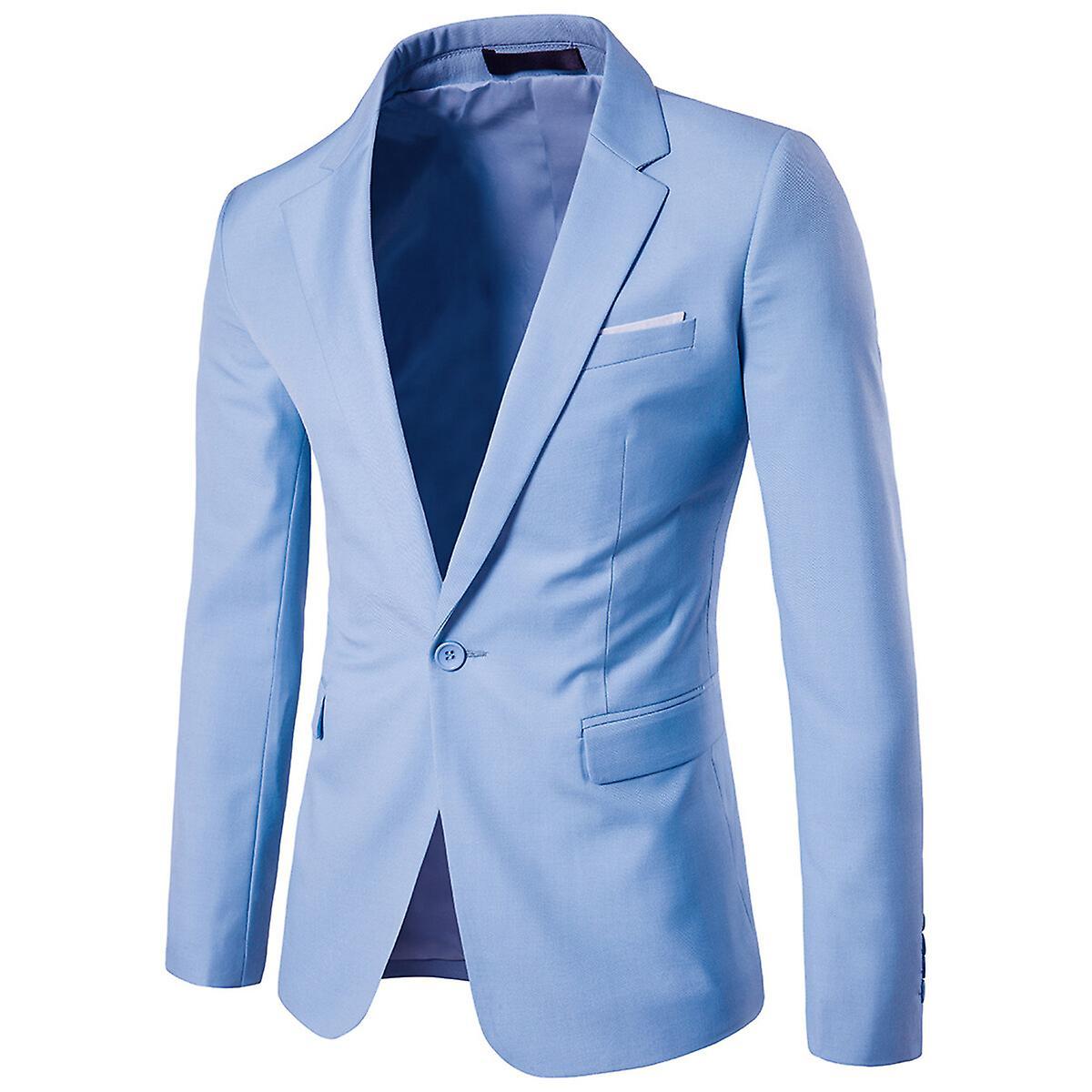 Allthemen Mens Slim fit Blazer Business Wedding Solid Color Suit Jacket Light Blue L