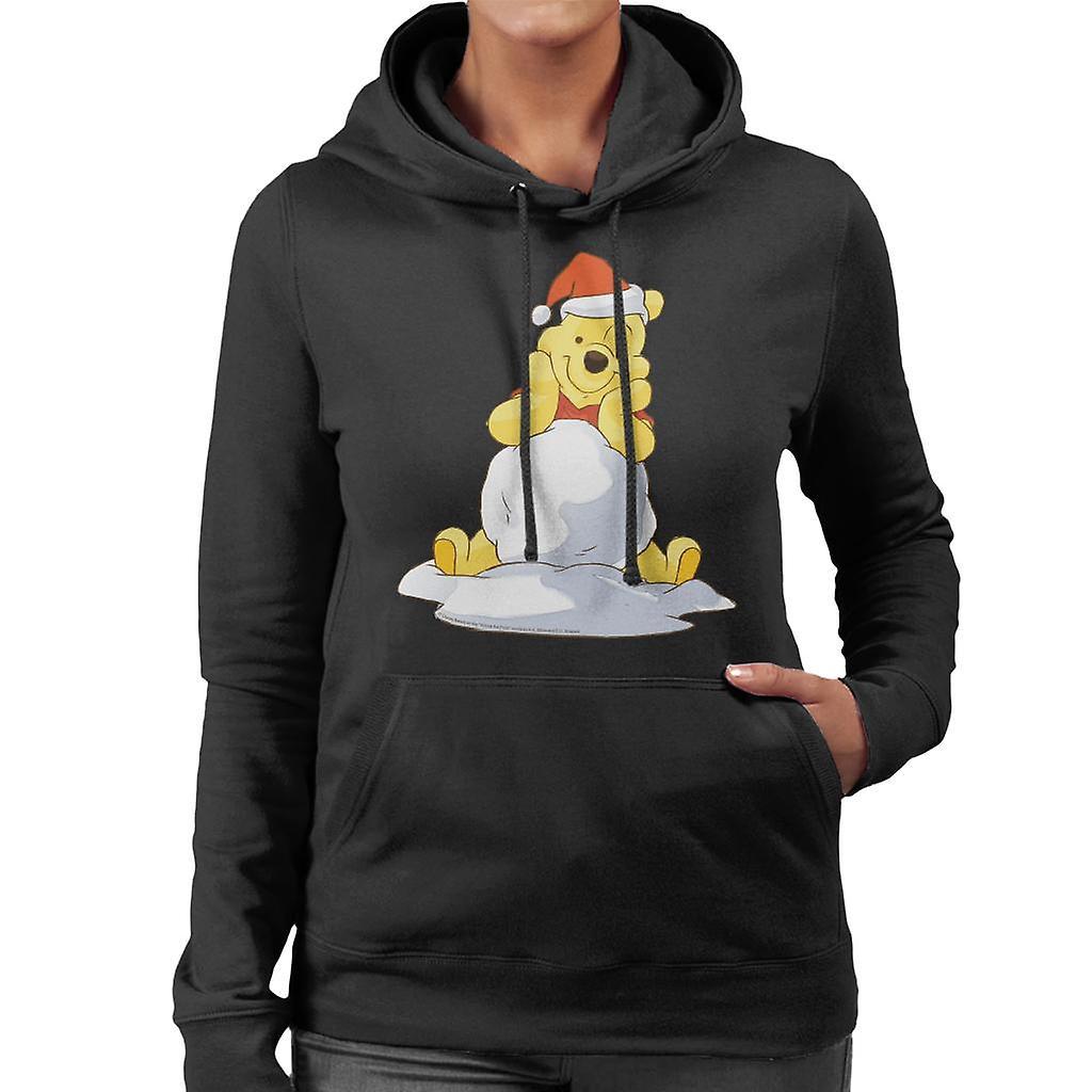 Disney Christmas Winnie The Pooh In The Snow Women's Hooded Sweatshirt Black X-Large