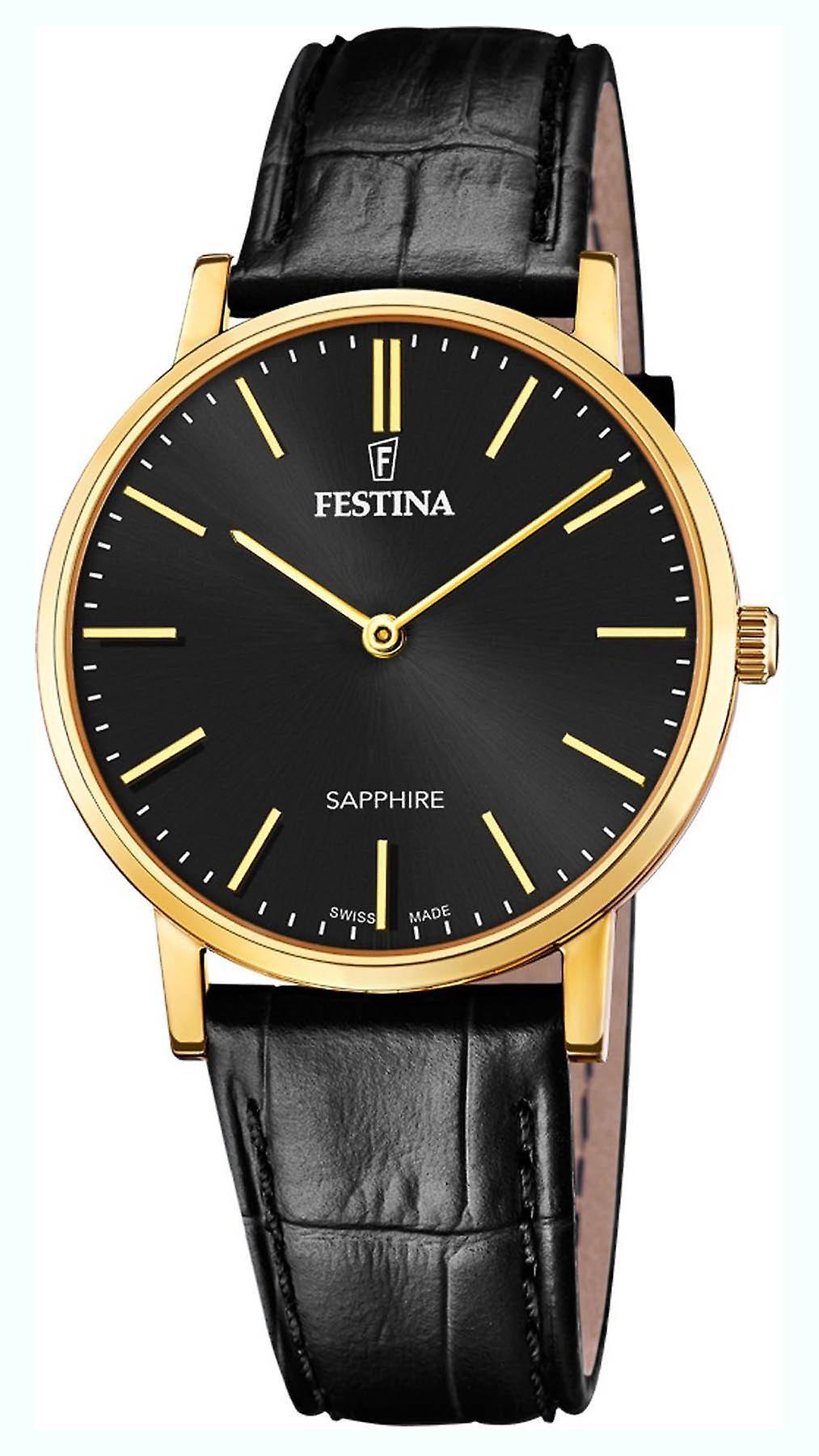 Festina swiss made watch for Analog Quartz Men with Cowhide Bracelet F20016/3