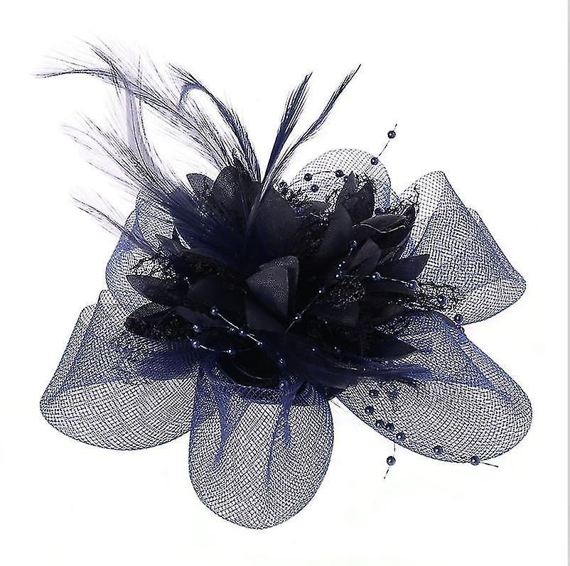 Stntv Fashion Women Flower Feather Beads Mesh Corsage Hair Clips Girls Ladies Female Fascinator Bridal Hairband New High Quality royal blue