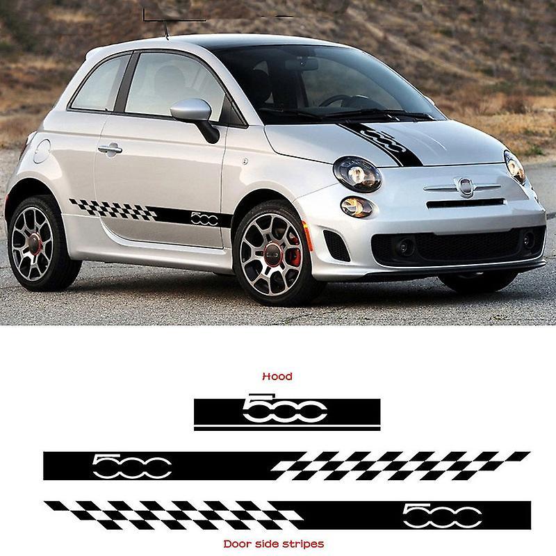 Roobeki 1 Set Car Hood Bonnet Stickers Body Door Side Skirt Stripes Decal for Fiat 500 Auto Decorate Vinyl Film Black