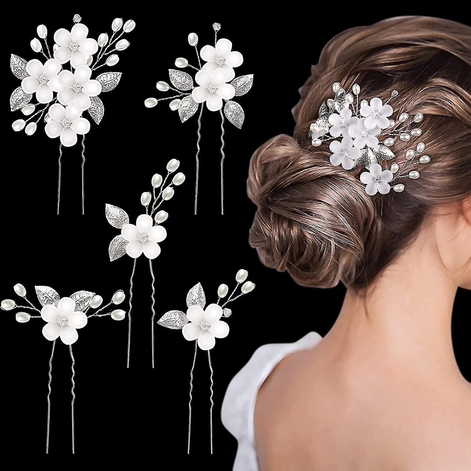 Tmall One Piece Wedding Hair Clips, Flower Pearl Bridal Hair Accessories Silver Bridal Hair Accessories Hair U Shape Wedding Hair Clips For Women G...