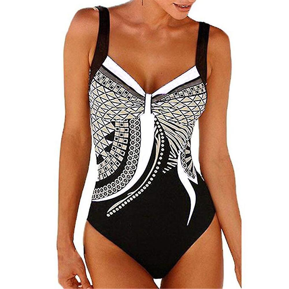 LINCMAN Women Print Sexy One-piece Swimsuit Summer Beach Padded Monokini Bodysuit Swimwear Bathing Suit White L