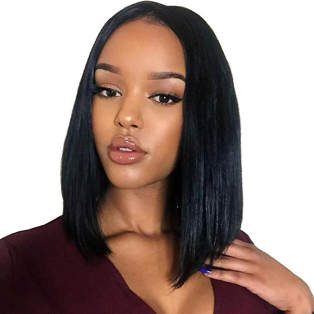 unbrand Bob Style Human Fiber Hair Wig Brazilian Wig Short Hair Cover Black