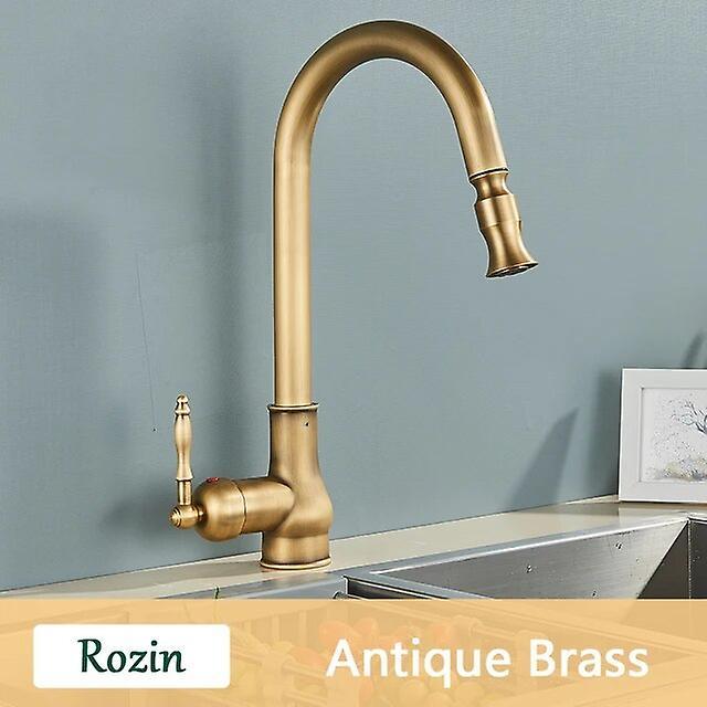 Antique Brass Kitchen Faucet Pull Out Spout Kitchen Faucets Black Single Hole Swivel Hot Cold Water Kitchen Mixer Tap