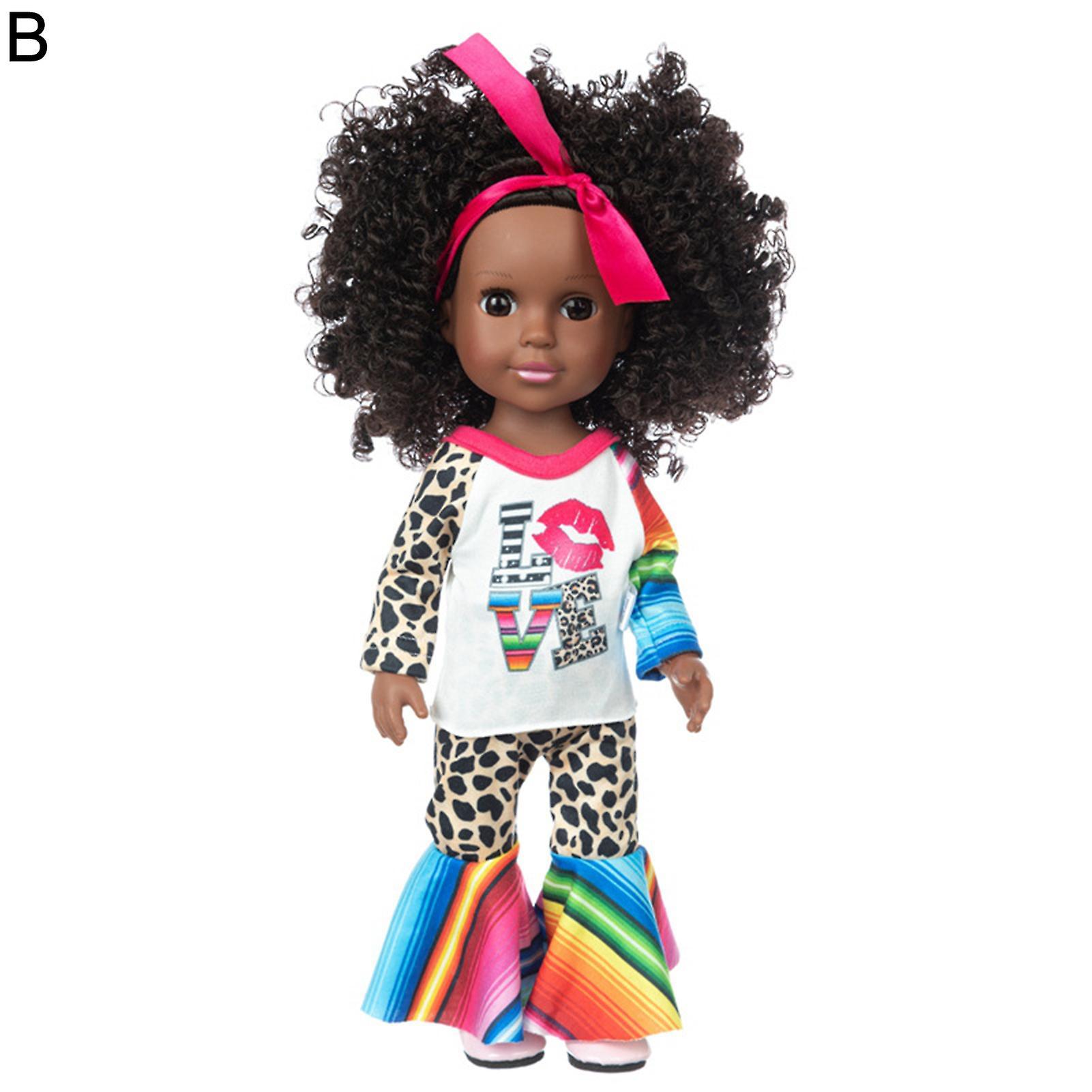 Remorui African Black Girl Doll Vivid Expression Excellent Craftmanship Collectable Curly Hair African Black Girl Doll for Teenager B