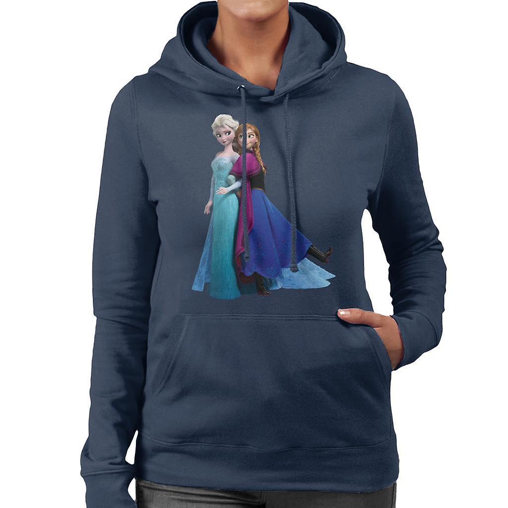 Disney Frozen Anna And Elsa Linked Arms Women's Hooded Sweatshirt Navy Blue Large