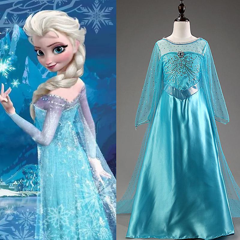 Sevenday Frozen Elsa Princess Cosplay Long Sleeve Tulle Dress Kids Girls Halloween Carnival Party Ice Queen Fancy Dress Up Performance Costume Blue...