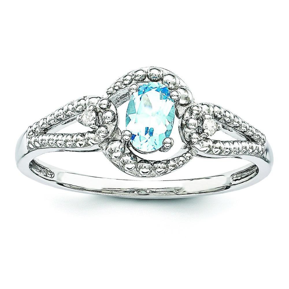 JewelryWeb 925 Sterling Silver Polished Open back Light Swiss Blue Topaz and Diamond Ring Jewelry for Women - Ring Size: 5 to 10 6