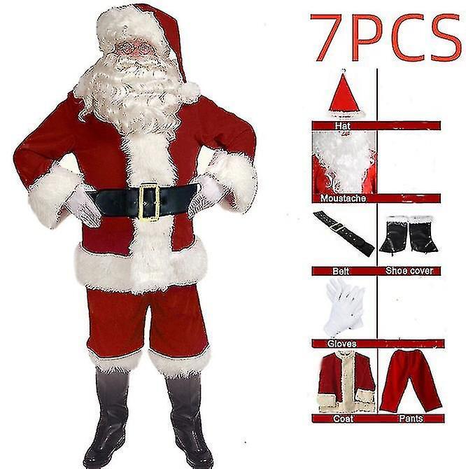 Lequeen Men's Santa Claus Costume Adult Christmas Santa Claus Costume Santa Suitcarnival 7pcs 2XL