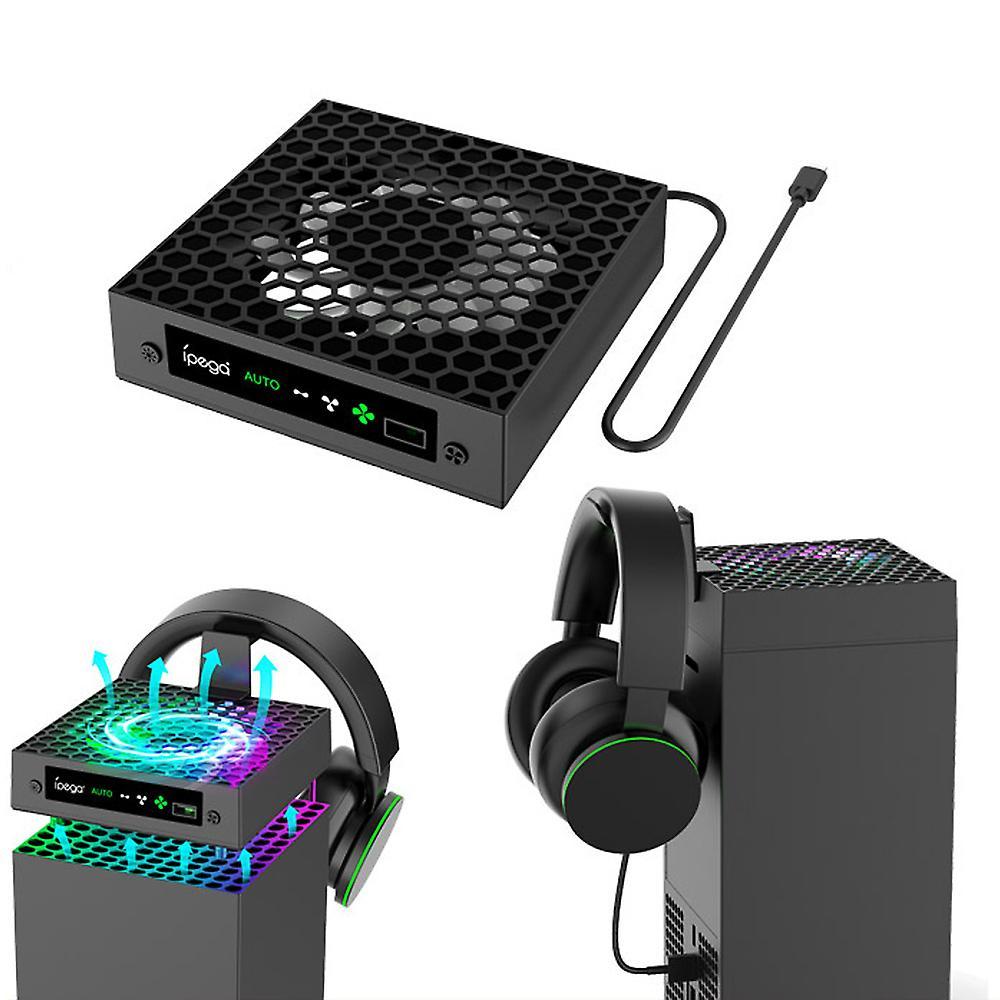 Usiful Cooling Fan for Xbox Series X with RGB LED Light Strip, with Headset Holder,Dust Proof Cooling Fan for Xbox X Accessories