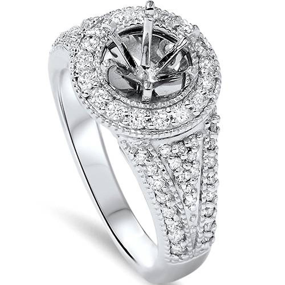 Pompeii3 5/8ct Round Halo Diamond Engagement Ring Setting 14K White Gold