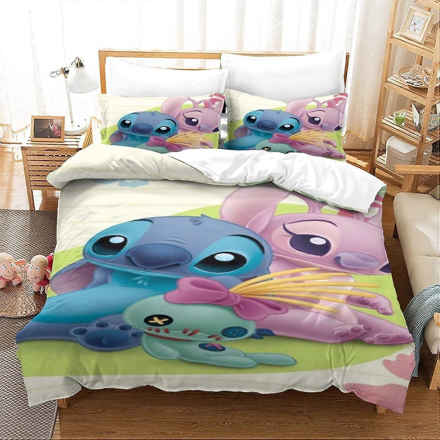 Kerota Stitch Duvet Cover Animated Characters Pieces Soft Microfiber Bedding Set Lilo & Stitch Printed Duvet Cover D for Kids Boys Teen 135*200 CM ...