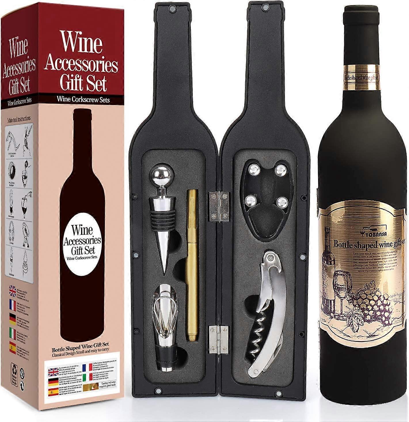 Wuhing-SJ-Wine Bottle Shaped Wine Accessories Set, Wine Opener Set Includes Wine Corkscrew, Wine Stopper, Wine Pourer (Bottle 04)