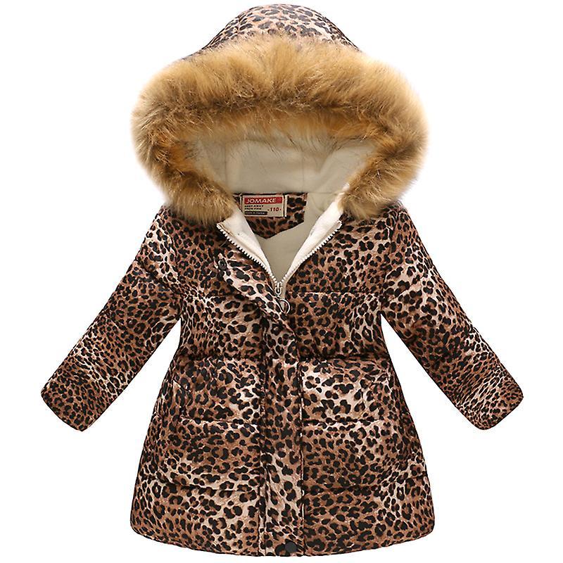 Manchalk Kids Girls Winter Faux Fur Hooded Parka Coat Warm Down Jacket Outwear Leopard 5-6 Years