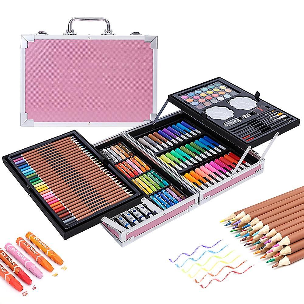 Bisofice 145-Pack Deluxe Art Set with Aluminum Storage Case Includes Watercolor Markers / Palette/ P Pink