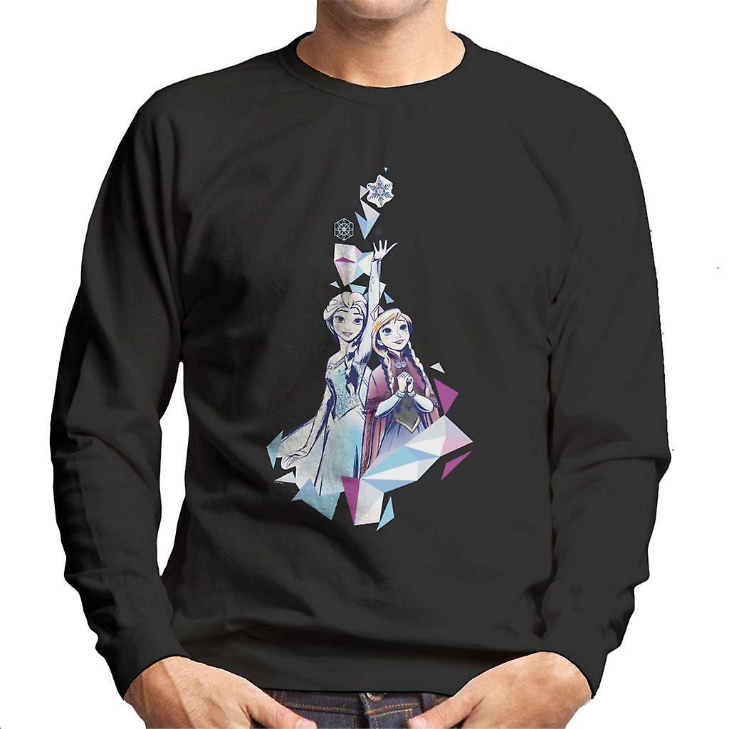 Disney Frozen Anna And Elsa Snowflake Prism Design Men's Sweatshirt Black X-Large