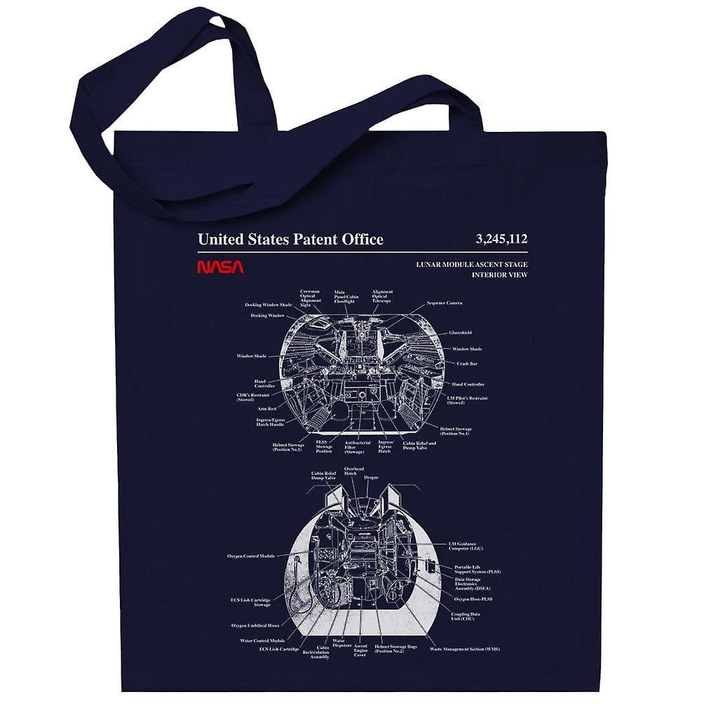 NASA Lunar Module Ascent Stage Interior Blueprint Totebag Navy Blue 38 x 42 cm