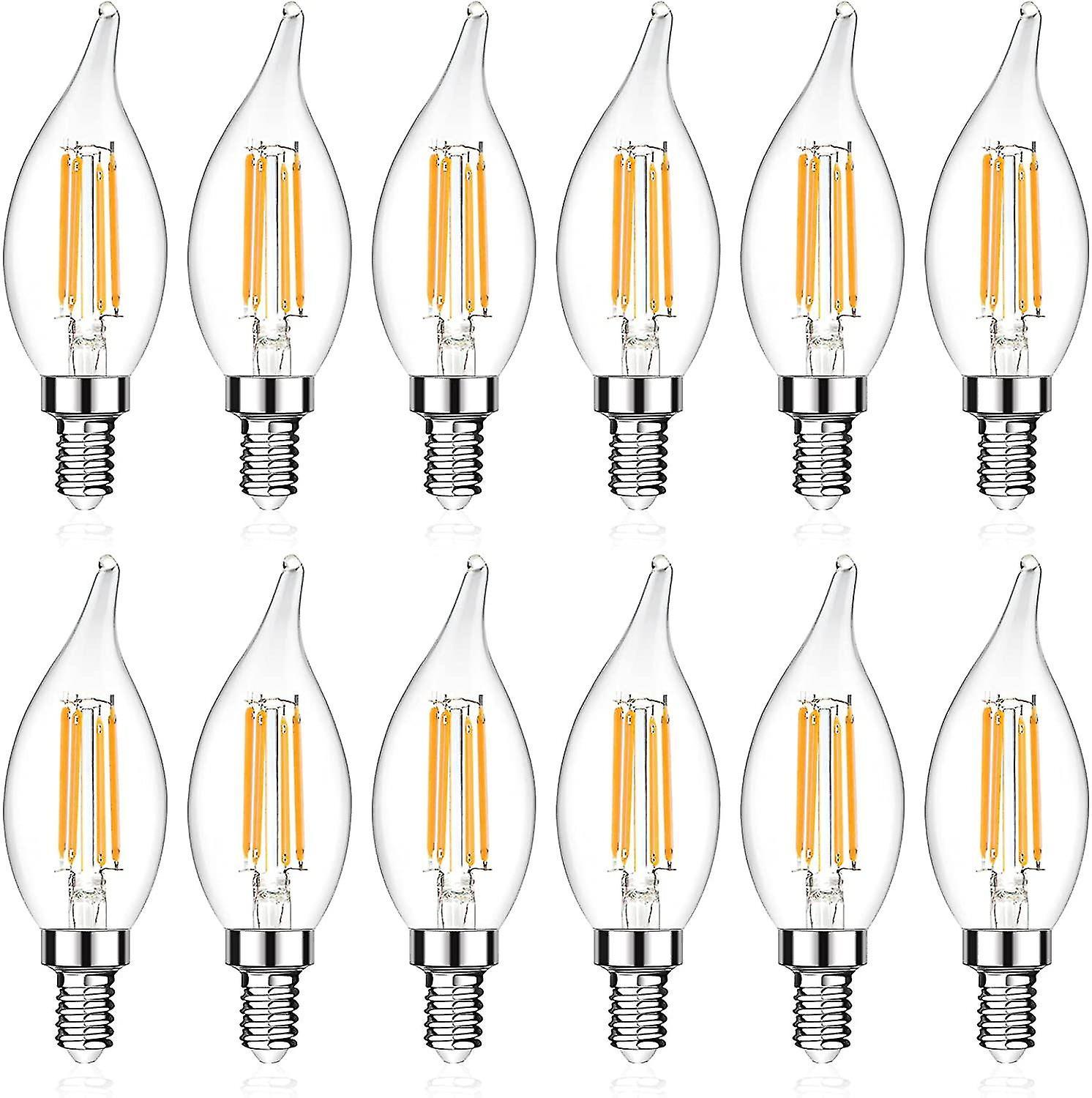 Beangle E12 Candelabra Led Light Bulb,  Flame Tip Decorative Led Filament Candle Bulb, E12 Base, Non-dimmable, Pack Of 12