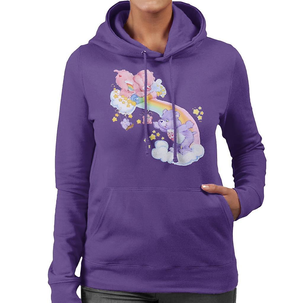 Care Bears Cheer Bear And Share Bear Unrolling A Rainbow Women's Hooded Sweatshirt Purple Large