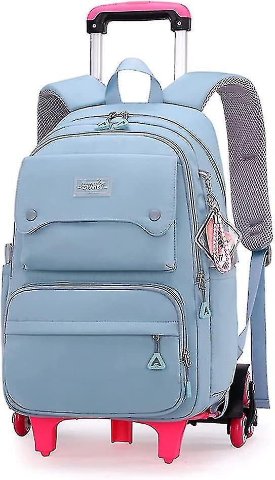 Yixin Tech Solid Color Girls Rolling Backpack With Wheels Schoolbag Elementary School Student Trolley Daypack Outdoor Travel Bag Blue 6 Wheels