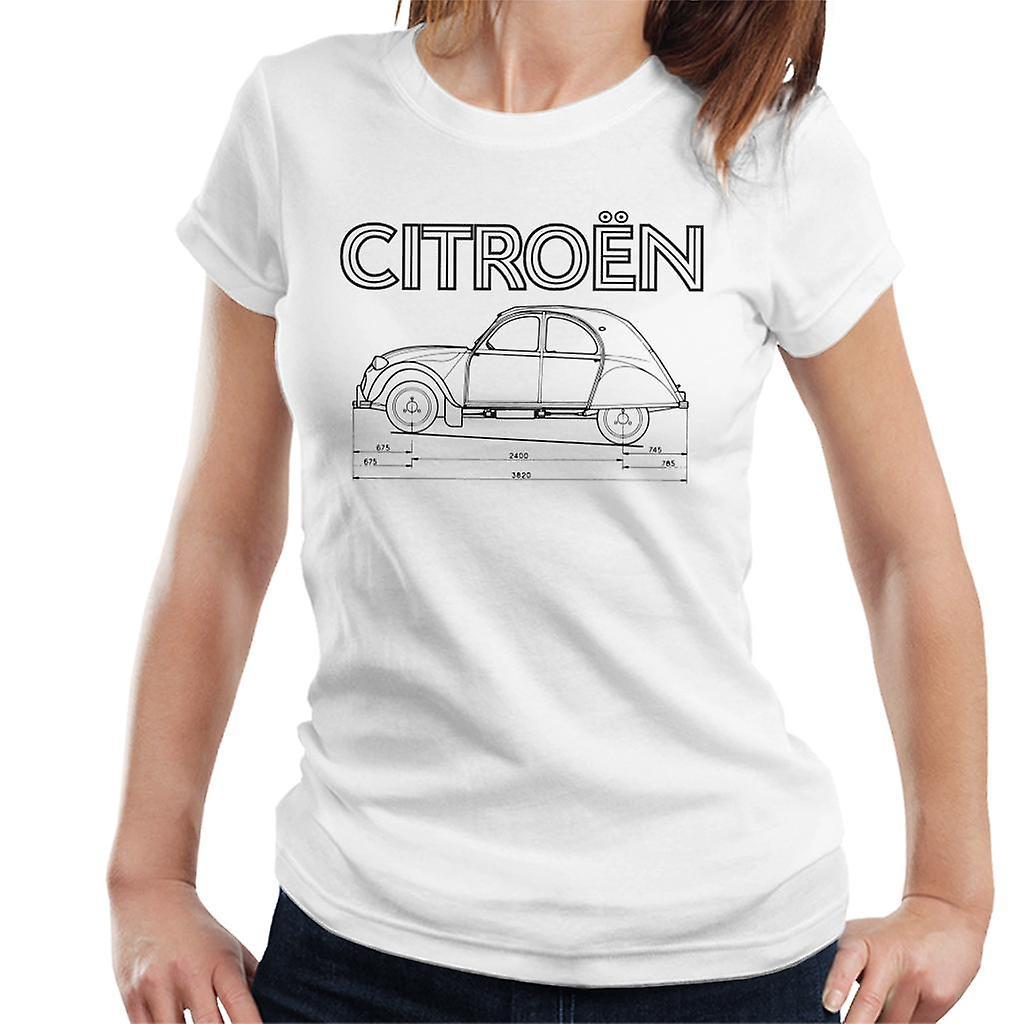 Citro�n Citroen 2CV Dimensions Black Diagram Women's T-Shirt White Medium