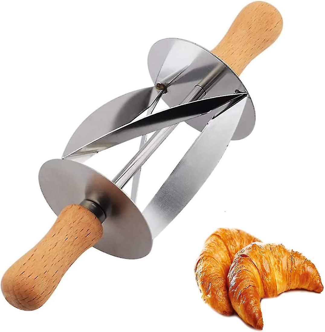 Bosheng Croissant Cutter Roller - Croissant Maker Stainless Steel Roller Slices Perfect Shaped Pastry Dough, Multi-function Rolling Knife Cuts Tria...