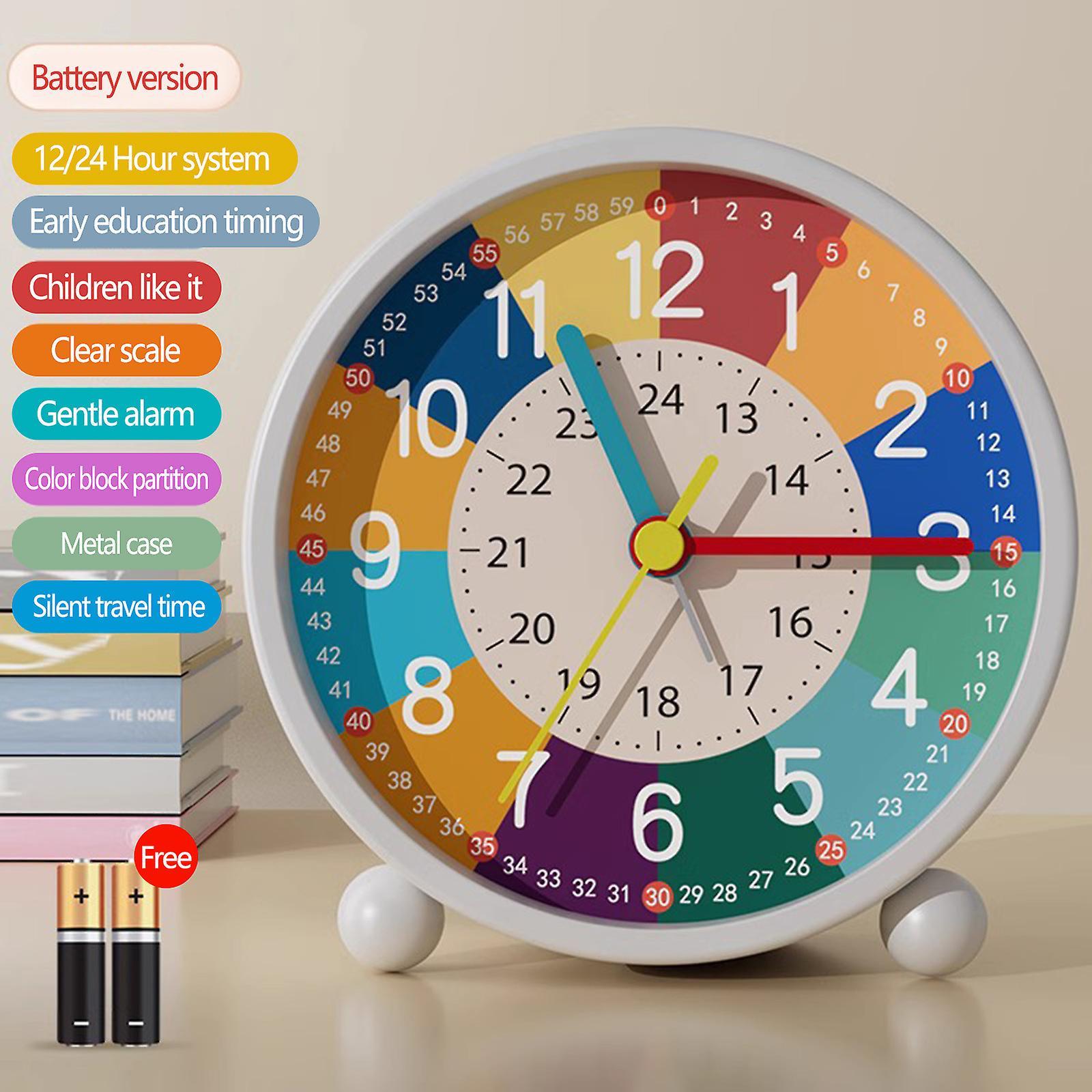 Flye Children's Alarm Clock, Analogue Alarm Clock, No Ticking, Learning Alarm Clock, Children's Quartz Alarm Clock B