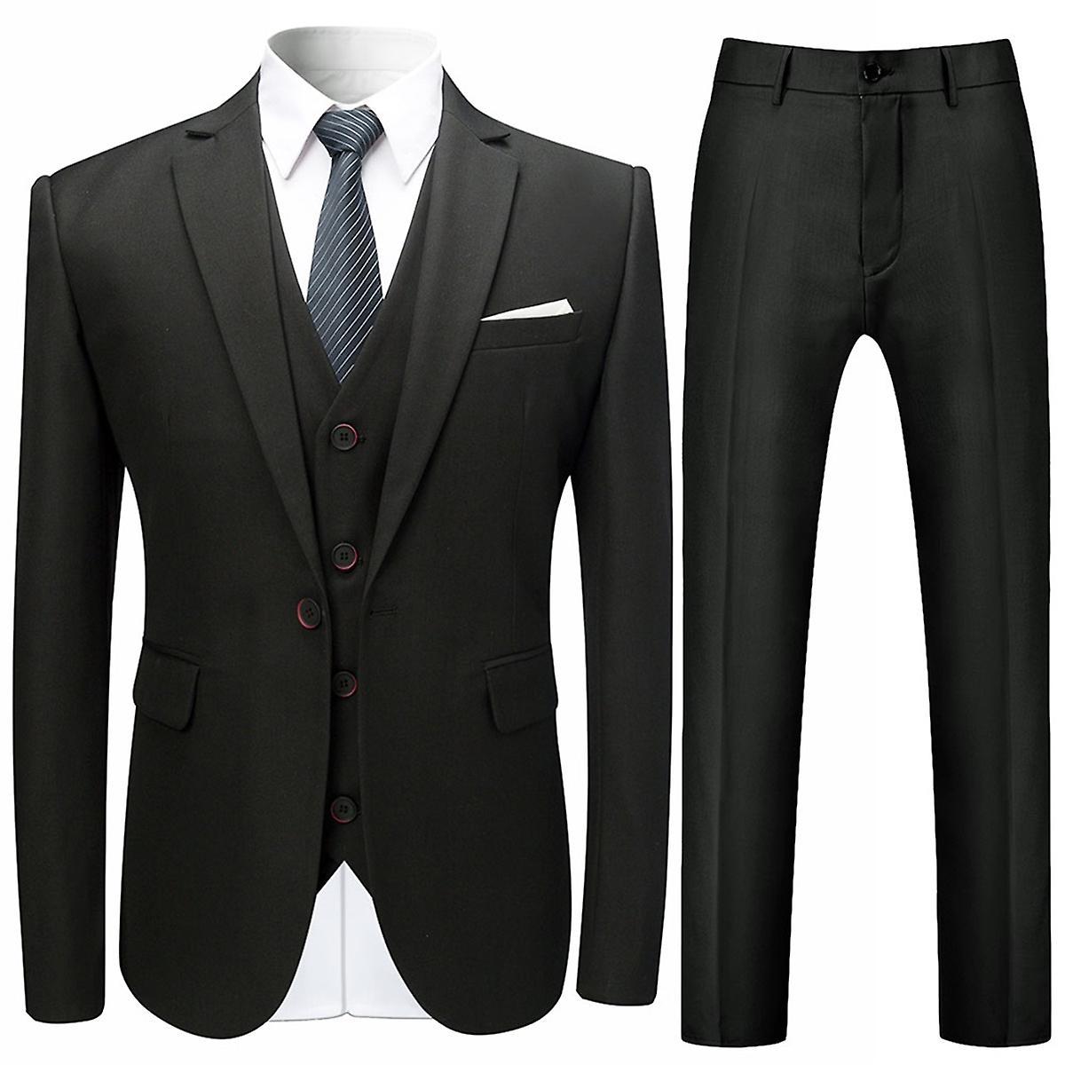 Allthemen Mens Suit 3-Piece Classic Solid Bussiness Formal Slim Suits Black L