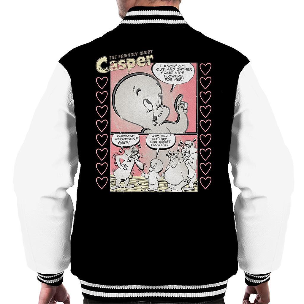 Casper The Friendly Ghost Flowers Comic Frame Men's Varsity Jacket Black/White Large