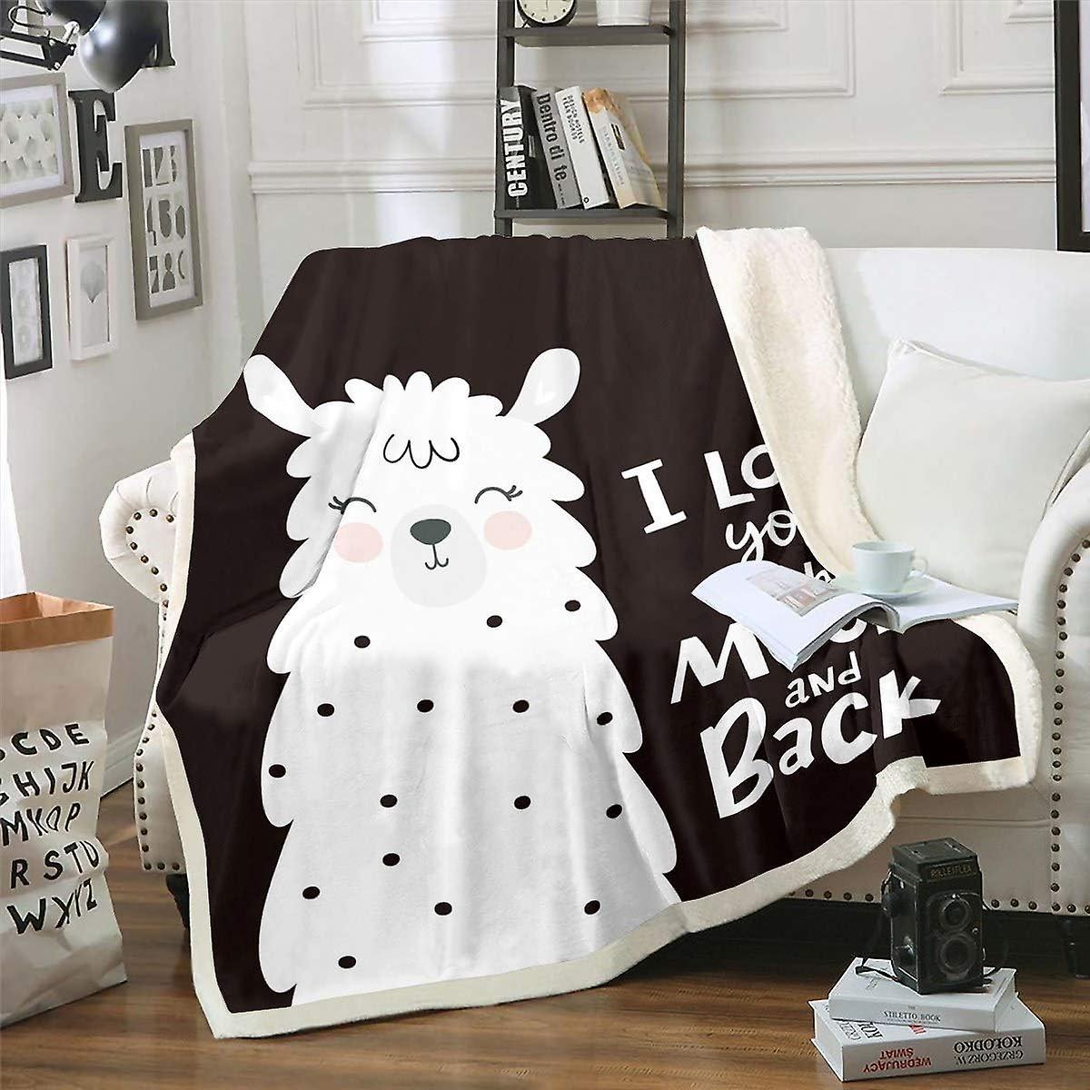 Kerota Kids Cute Llama Plush Throw Blanket Cartoon Llama Alpaca Pattern Fleece Sherpa Blanket Black White Animal Theme Fuzzy Blanket for Sofa Couch...