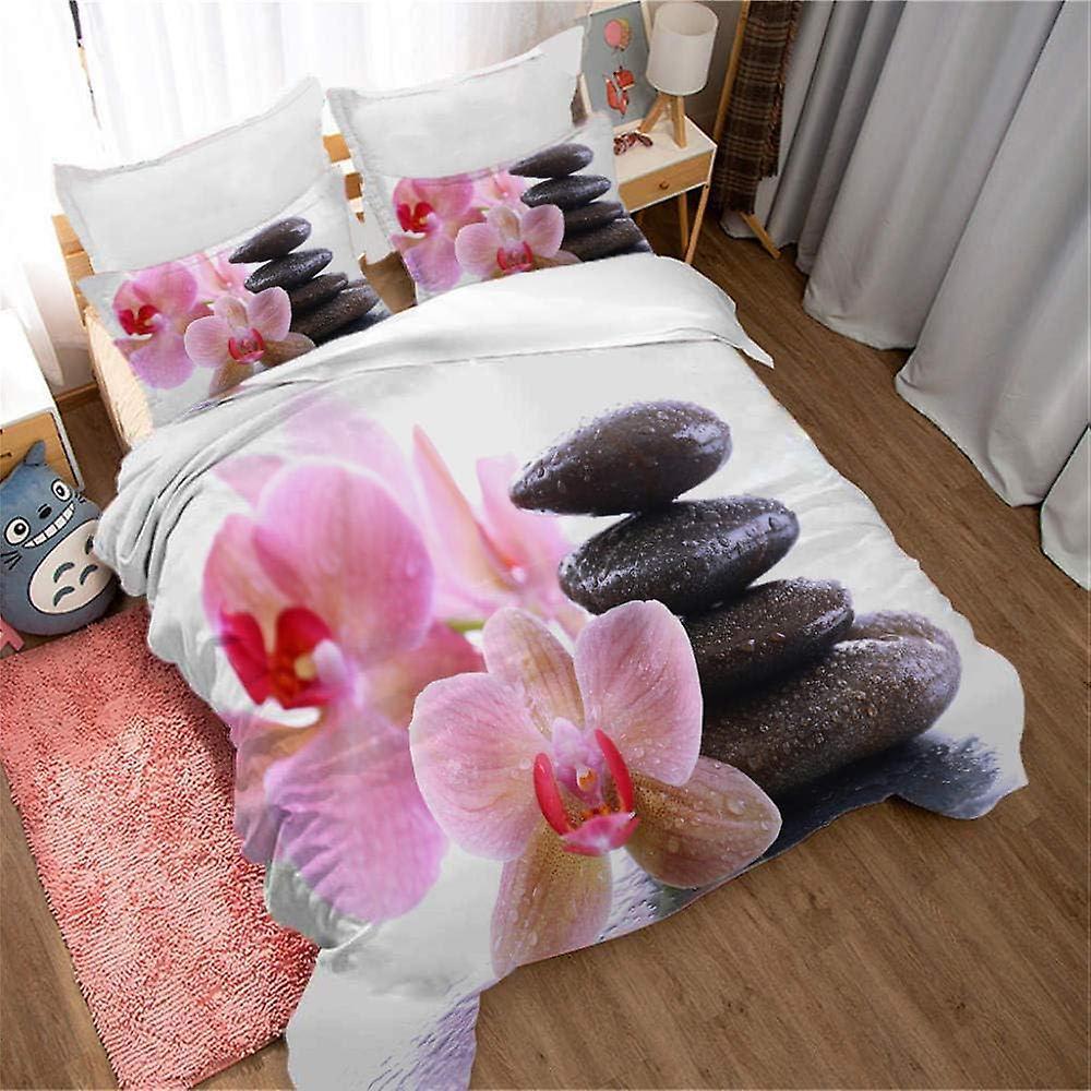 Kerota Bedding Sets D Stone Flower and Orchid Digital Color Printing Duvet Cover and Pillowcase Polyester Zipper Closure Boys 135*200 CM Double200x...